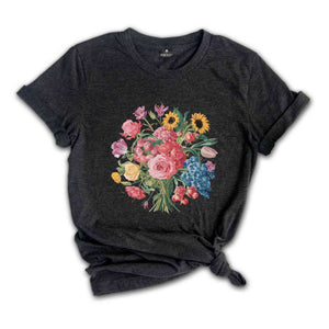 Wild Flowers T-Shirt, Vintage Botanical Tee, Pastel Floral Nature T-Shirt, Garden Lover Tee, Flower Lover Tee, Wildflowers Cottagecore Shirt