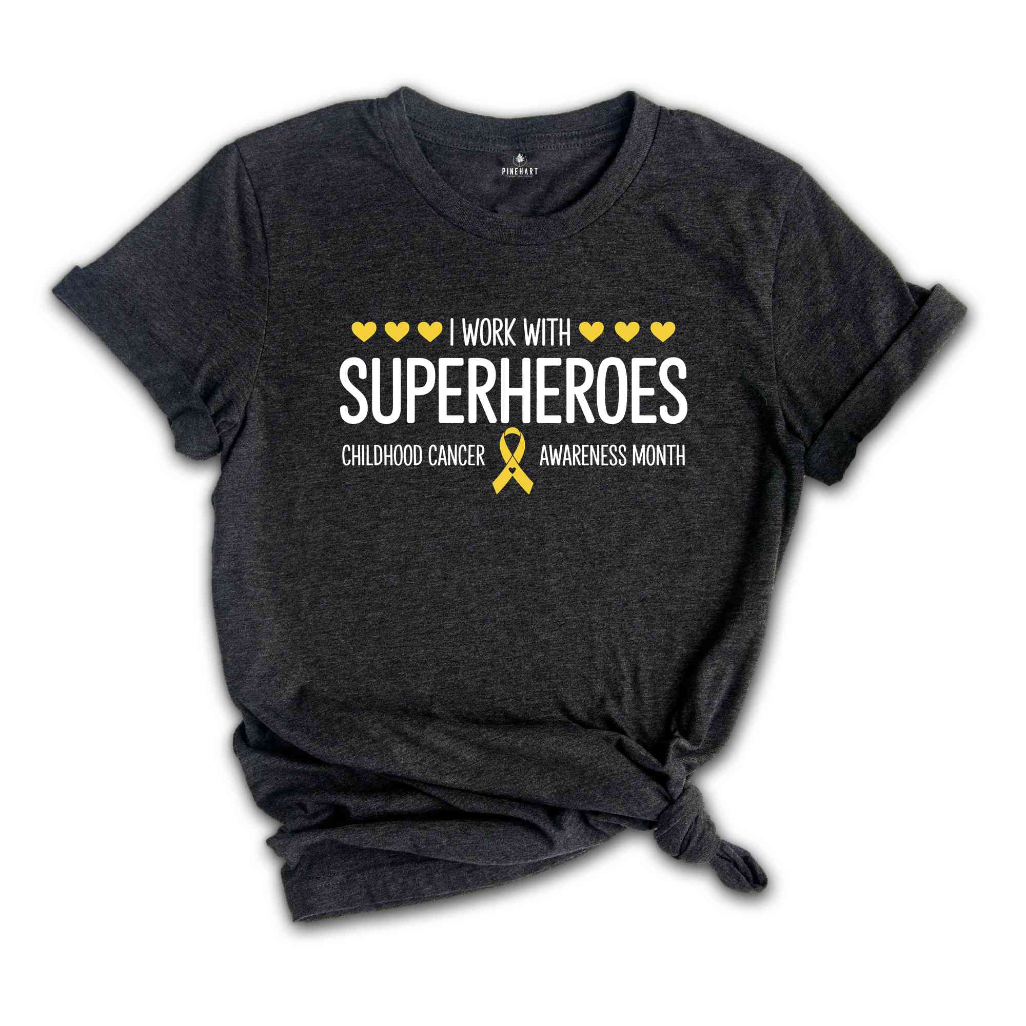 I Work With Superheroes Shirt, Childhood Cancer Awareness Month Shirt, Child Cancer Shirt, Childhood Cancer Awareness, Gold Ribbon Shirt