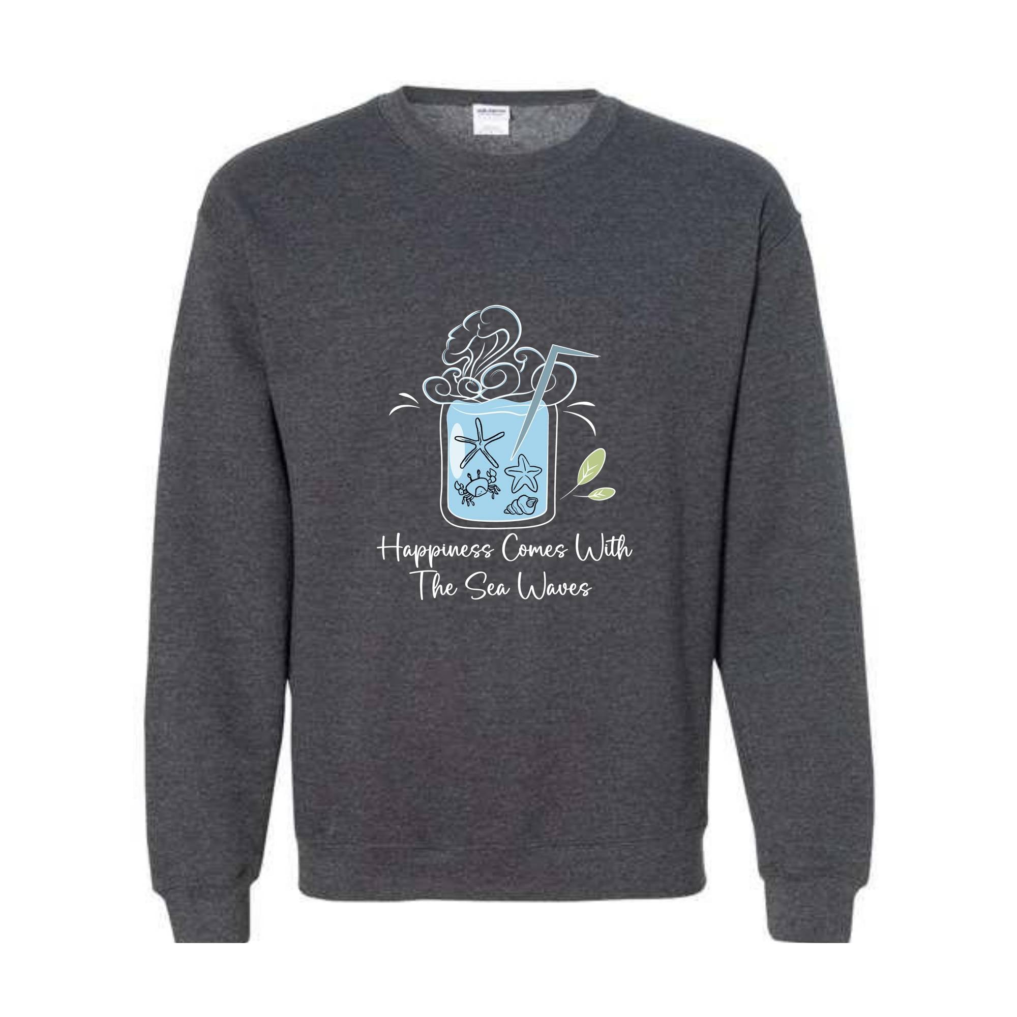 Happiness Comes With the Sea Waves Sweater, Happy Day Sweater, Summer Day Sweater, Waves Sea Sweatshirt, Juice Sea With Straw