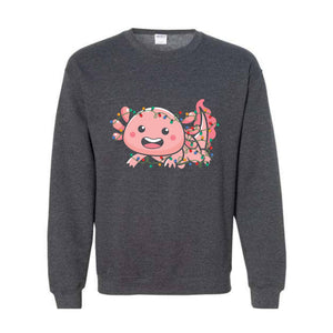 Cute Axolotl Christmas Lights Sweatshirt, Axolotl Lover Sweater, Santa Axolotl Sweatshirt, Axolotl Holiday Sweatshirt