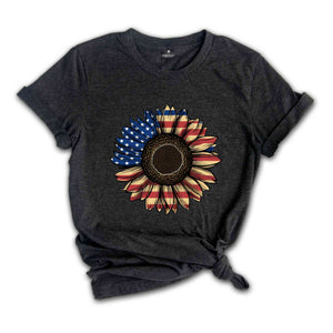 America Sunflower Shirt, USA Flag Flower T Shirt, Gift For American, 4th Of July Flag Graphic T-Shirt, Freedom TShirt, Independence Shirt