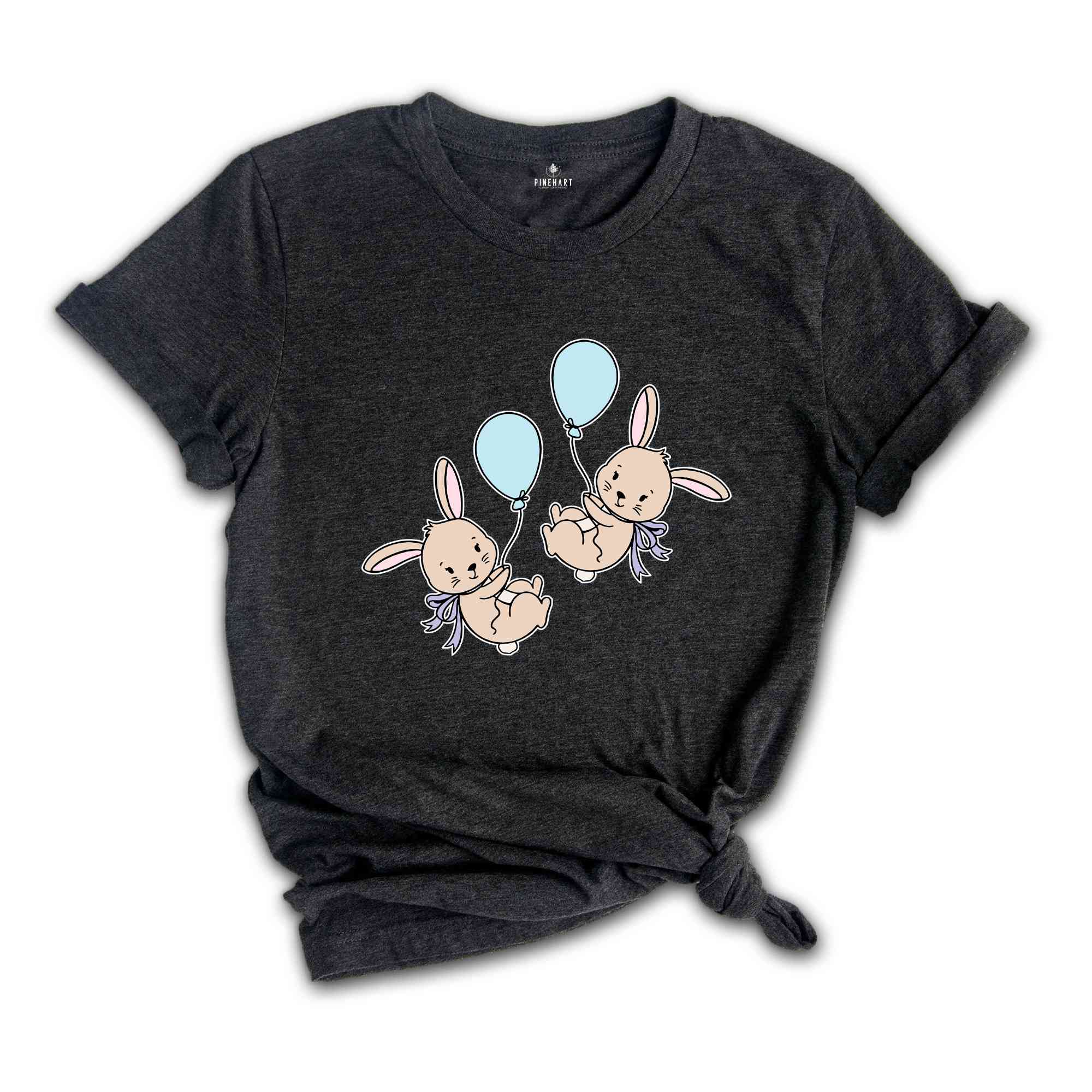 Bunny Balloons Shirt, Cute Rabbit T-shirt, Easter Bunny Gift, Kids Easter Tee, Happy Easter Day Gift