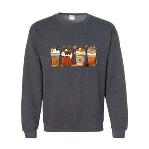 Fall Coffee Sweatshirt, Halloween Pumpkin Latte Drink Cup, Halloween Fall Sweatshirt, Coffee Lover Sweatshirt, Thanksgiving Sweatshirt