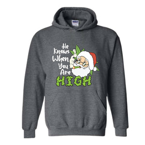 He Knows When You Are High Hoodie, Christmas Hoodie, Santa Claus Hoodie, Merry Weedmas Hoodie, Christmas Gifts