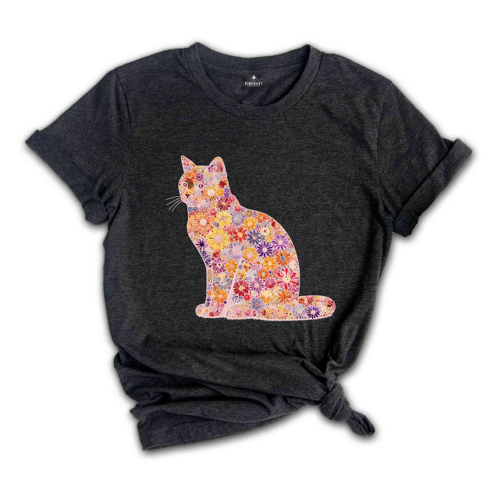 Cat Mom Shirt, Floral Cat Shirt, Floral Cat Tee, Cat Lover Shirt, Animal Lover Tee, Cat Lovers Shirt, Flowers Shirt