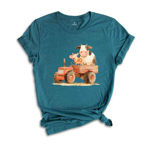 Farm Animals T-Shirt, Funny Farmer Shirt, Funny Animals In Tractor Tee, Cow Shirt, Chicken Shirt, Farmer Birthday Gifts