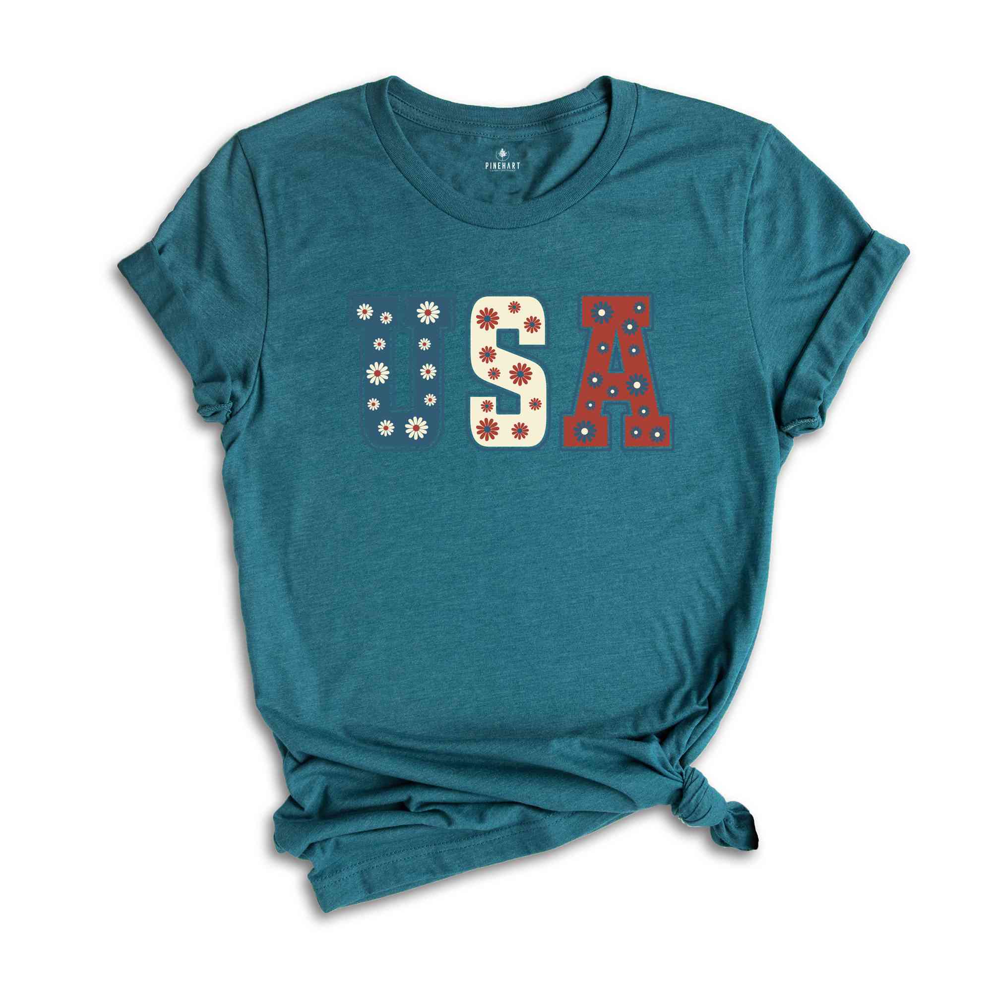 Floral USA Shirt, Retro America Shirt, 4th Of July Shirt, 4th Of July Gift, Patriotic Shirt, Independence Day Tee, America Shirt, Floral Tee