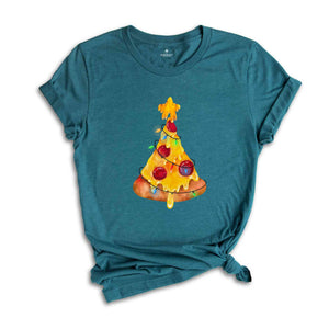 Cheesy Pizza Christmas Tree T-Shirt, Holiday Pizza Tree Shirt, Christmas Vibes Tee, Holiday Pizza Slice Shirt, Pizza Lover Gift