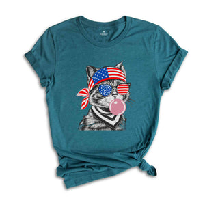 4th of July cat Shirt, Patriotic cat Shirt, Bubble Gum Cat Shirt, 4th of July Gift, Cat blowing Bubble Gum Shirt, Bubblegum Cat Tee