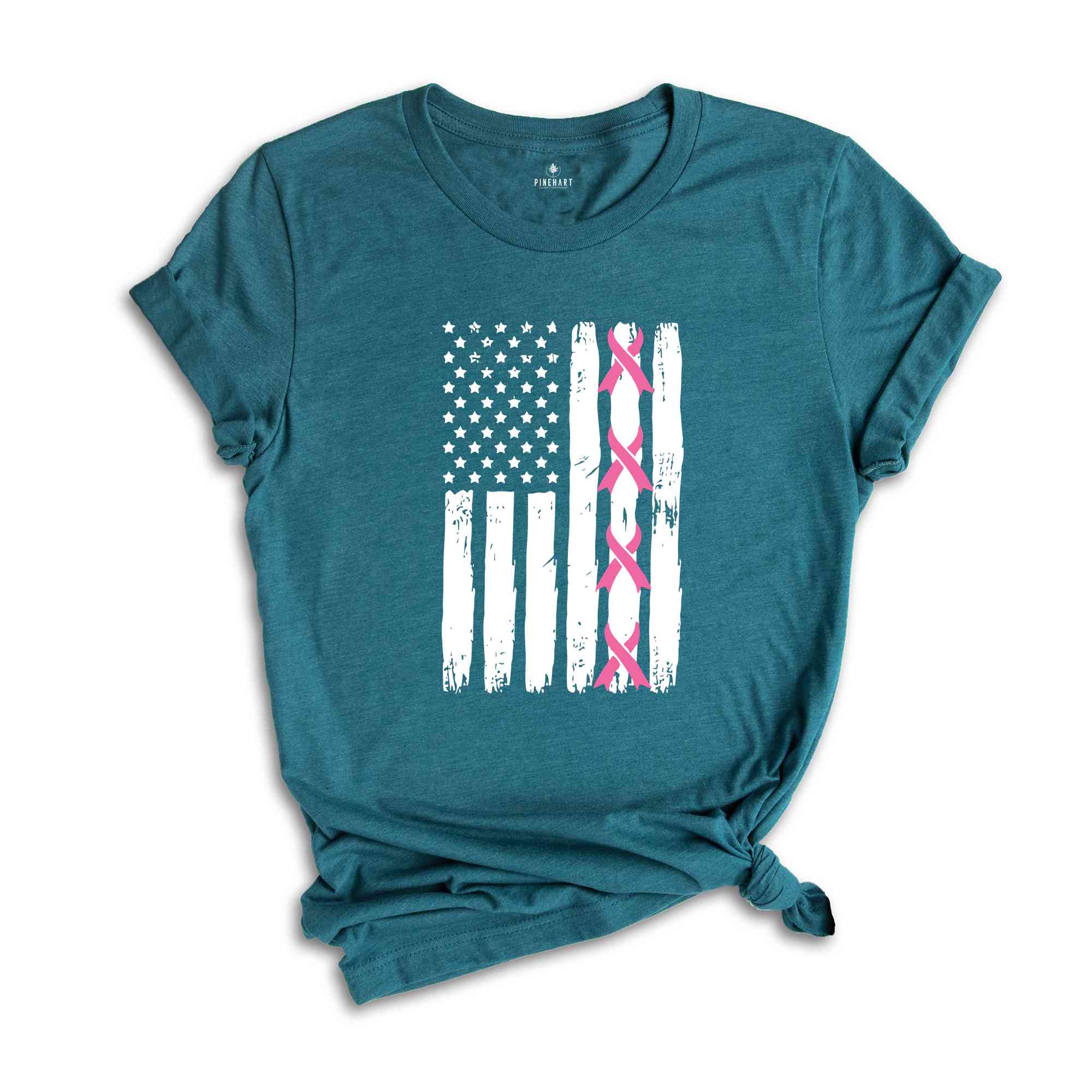 Breast Cancer T-Shirt, US Flag Shirt, Cancer Awareness T-Shirt, Breast Cancer Warrior Gifts, Cancer Survivor Shirts