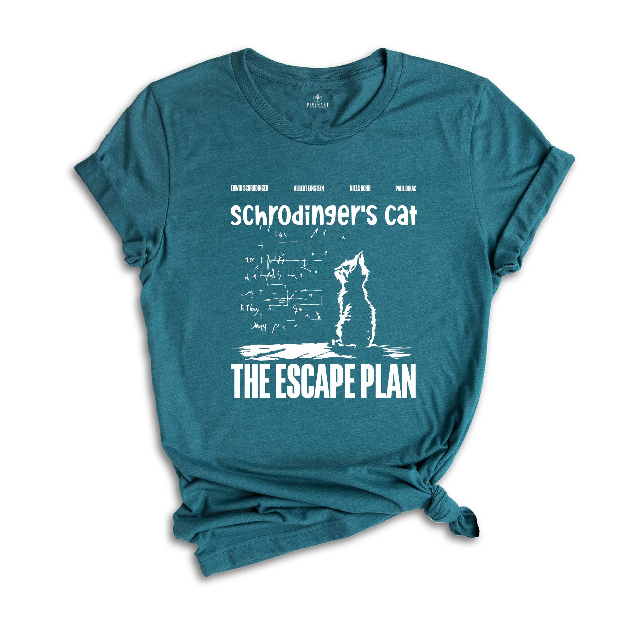 Schrödingers Cat The Escape Plan T-Shirt, Funny Physics Science Shirt, Gift for Science Lovers, Geeky Cat Lovers Tee