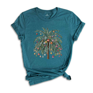 Tropical Christmas Tree Raglan, Palm Tree Holiday Tshirt, Cute Beach Christmas Raglan Shirt, Christmas Palm Tree Shirt