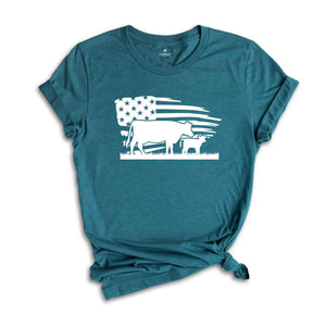 USA Cow Farm Shirt, Farm Cow T-Shirt, Farmer Cow Tee, Farm Animal Shirt, Farmer American Flag Shirt, Farmer Gift