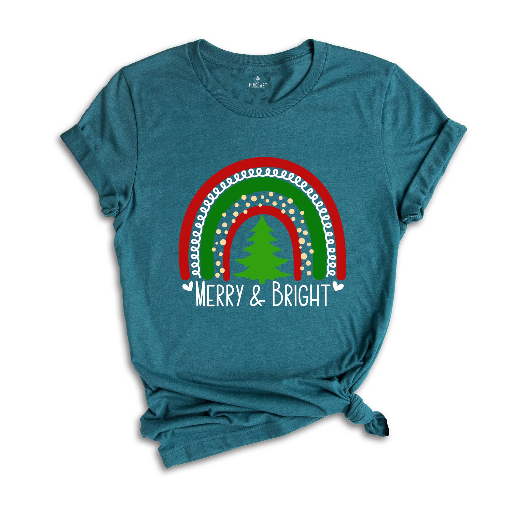 Merry Bright Rainbow Shirt, Rainbow Christmas Shirt, Holiday Xmas Shirt, Christmas Shirt For Women, Women Christmas Shirt, Merry Bright