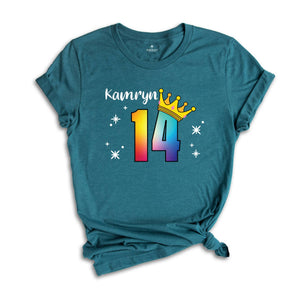 Personalized Names 14 Birthday Shirt, Crown 14th Birthday Shirt, Rainbow Birthday Shirt, Birthday Party Shirt, Toddler Birthday Shirt