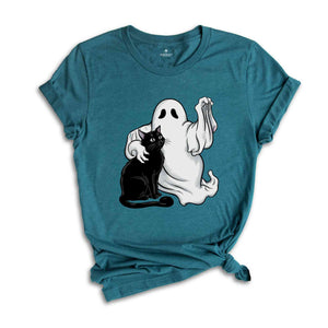 Ghost holding Black Cat Halloween Shirt, Halloween gift, Cats Owner Shirt, funny Halloween Shirt, Cat Lover Shirt, Halloween Shirt