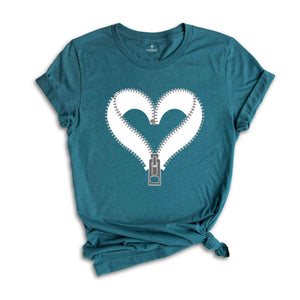 Zipper Heart Shirt, Heart Shirt, Romantic Heart Gift, Heart Shirt, Retro Heart Inspired Shirt, Minimalistic Zipped Heart Shirt