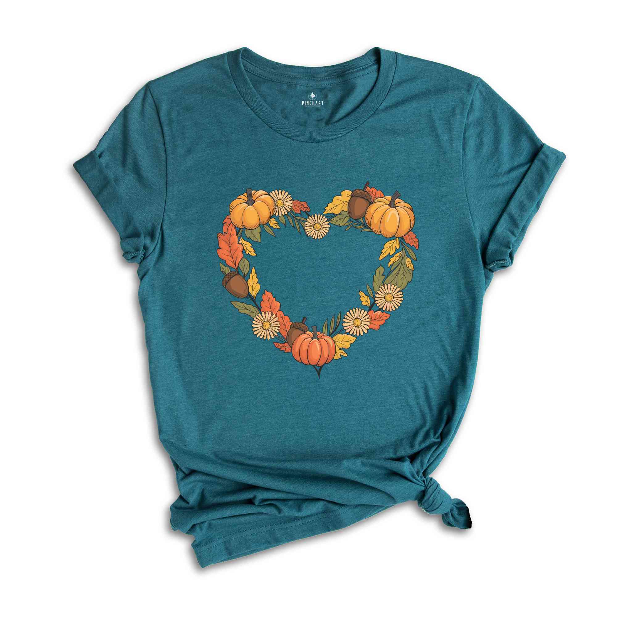 Pumpkin Heart Shirt, Thanksgiving Family Shirt, Autumn Floral Tee, Pumpkin and Acorn Tee, Cute Fall Outfit, Family Matching Shirts