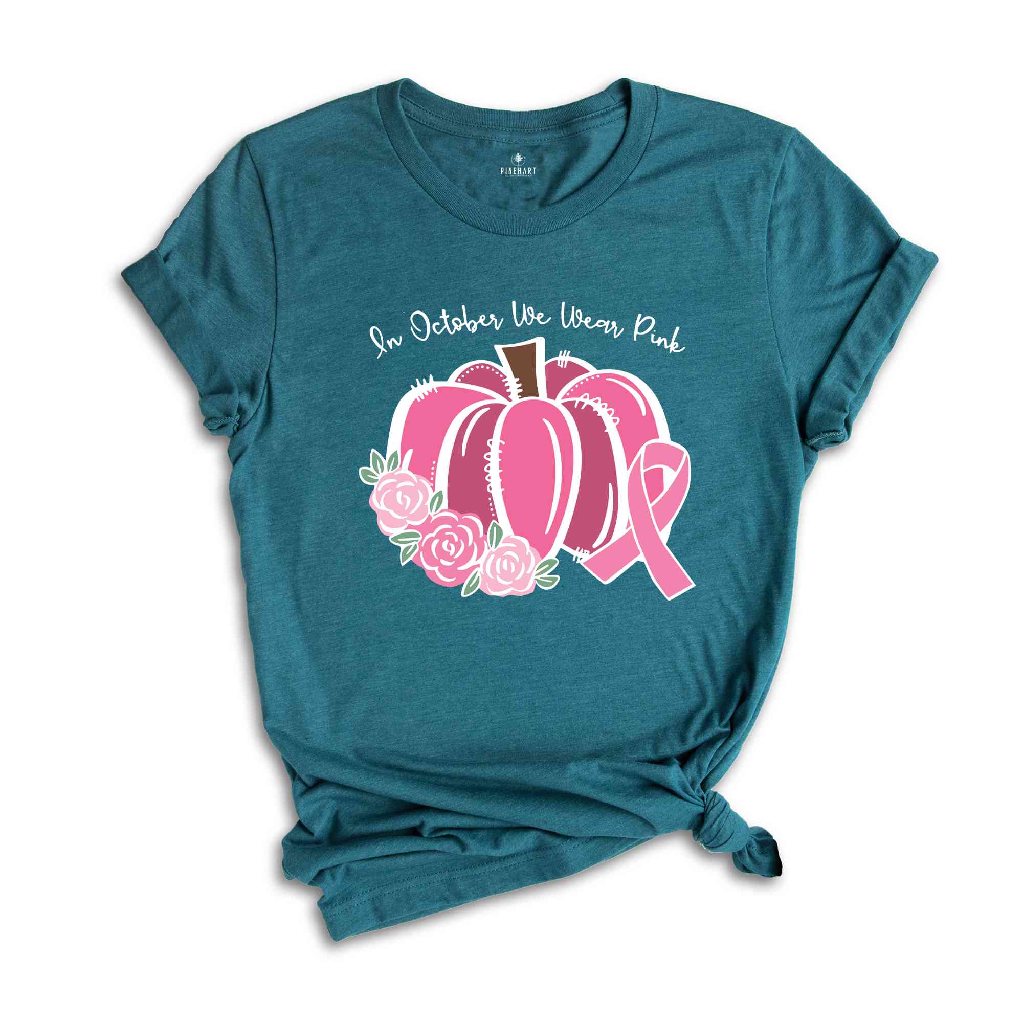 In October We Wear Pink T-Shirt, Breast Cancer Pumpkins, Pink Pumpkins, Breast Cancer Shirt, Cancer Awareness Tee