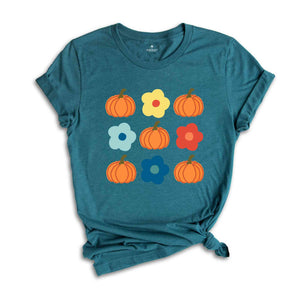 Vintage Floral And Pumpkin Shirt, Retro Halloween Shirt, Custom Shirt, Floral Pumpkin T-Shirt, Cute Fall Shirt