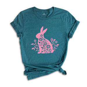 Easter Shirt, Pink Floral Bunny T-Shirt, Floral Bunny Shirt, Happy Easter T-Shirt, Easter Day T-Shirt, Easter Gifts