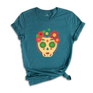 Mexican Skulls Tee, Skulls Shirt, Mexican T-Shirt, Mexican Fashion, Skull and Roses Tee, Colorful Skulls