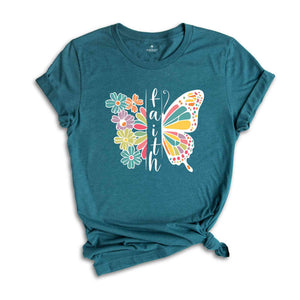 Floral Faith Christian T-Shirt, Flower Butterfly Faith Shirt, Religious Shirt, Faith Christian Apparel