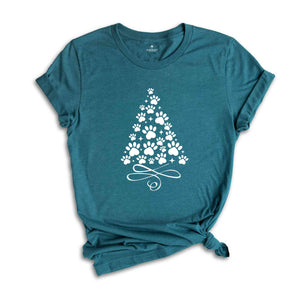 Paw T-Shirt, Christmas Tree Shirt, Dog Paw Tree, Gift For Christmas, Xmas Tee, Pet Lover Gift, Dog Lover Shirt, Xmas Gift