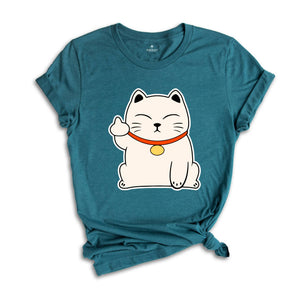 Maneki Neko Cat Middle Finger For You T-shirt, Japanese Cat Shirt, Cute Kawaii Lucky Cat Gift, Wish Me Luck, Funny Cat Gift, Lucky Cat Shirt