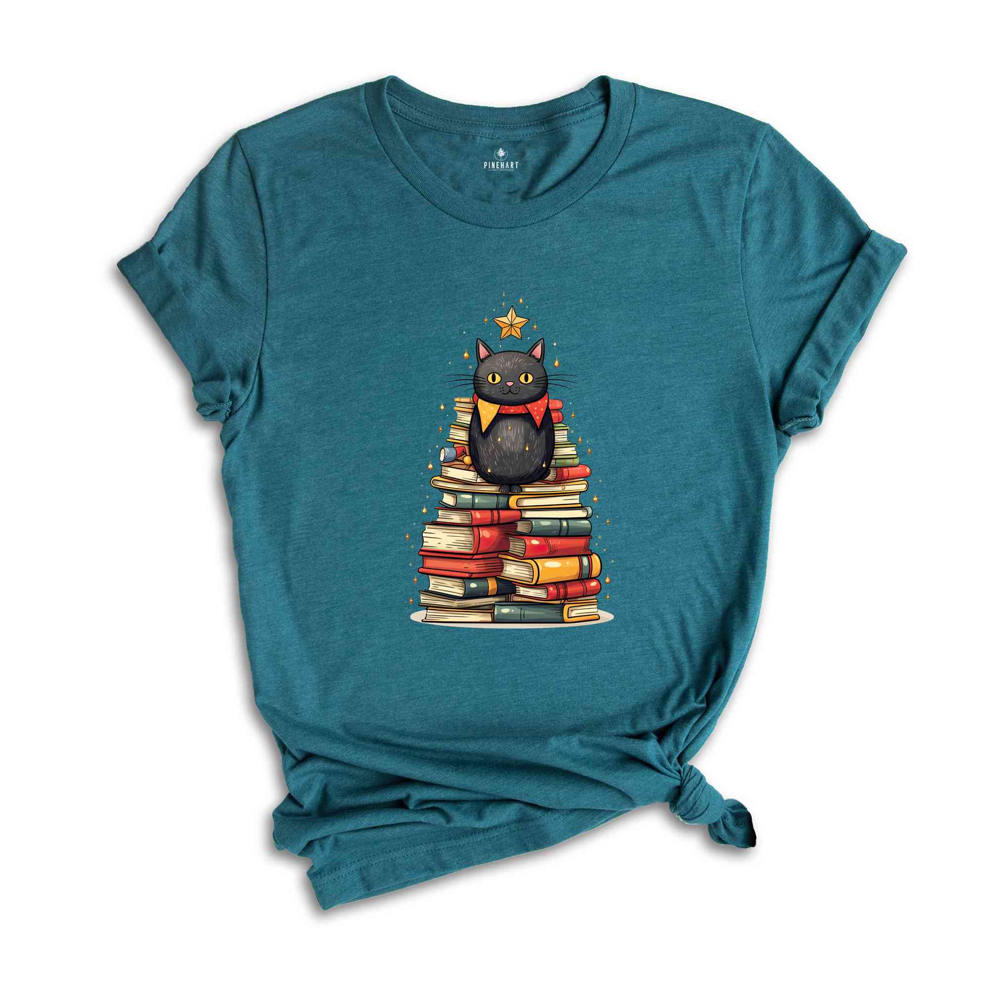 Christmas Cat Shirt, Book Tree Shirt, Cat Lover Shirt, Bookworm Shirt, Librarian Shirt, Christmas Gift, Christmas Party Shirt, Christmas Tee