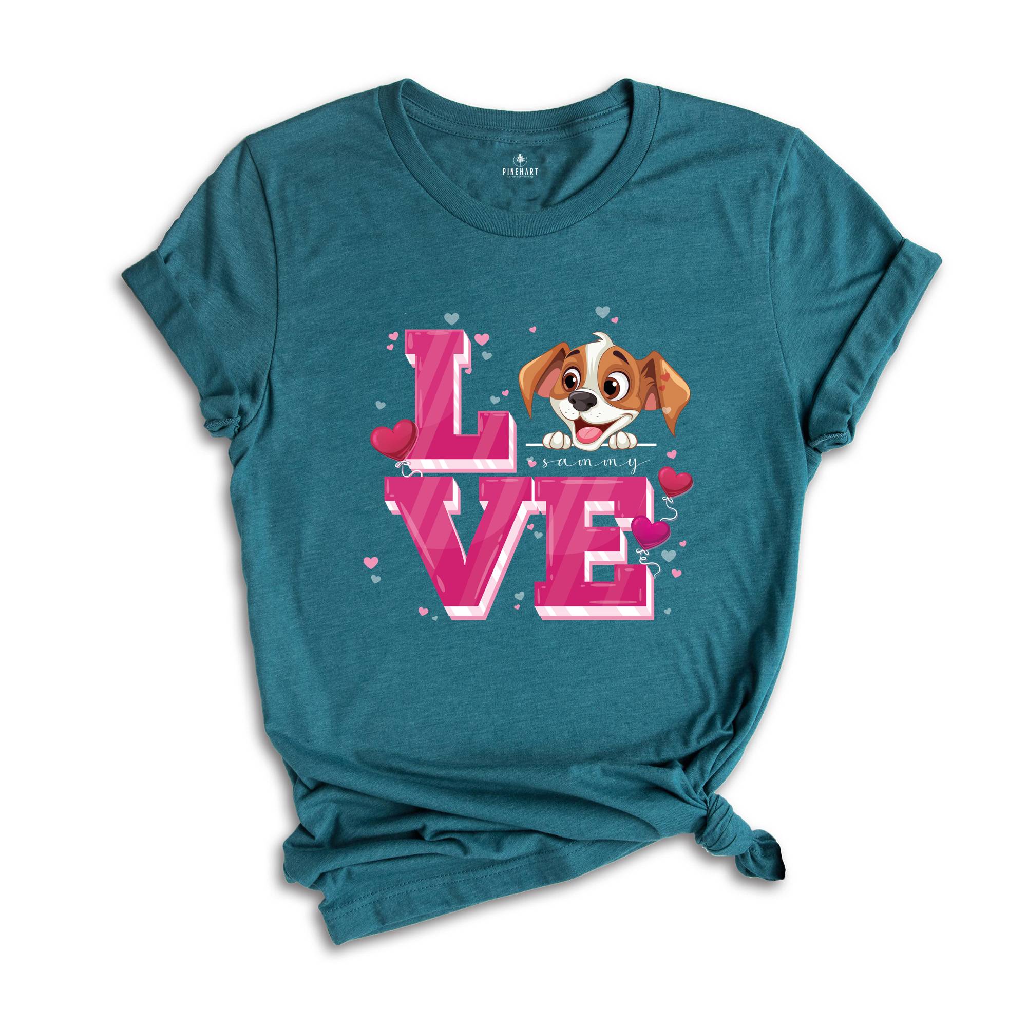 Cute Dog Valentine Shirt, Personalized Dog Valentines Day T Shirt, Custom Dog Shirt, Dog Lover Valentine Tees, Valentines Day Gift Shirt