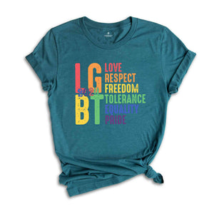 Pride Love Respect Shirt, Pride Love Respect Freedom Tolerance Equality T-Shirt, Pride Rainbow Shirt, Pride Lesbian Shirt, Equality Shirt