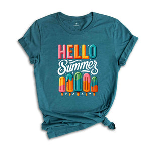 Hello Summer Shirt, Popsicle Written Summer Welcome Shirt, Colorful Holiday Shirt, Family Vacation Apparel, Gift for Traveler