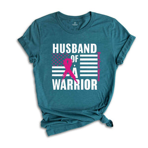 Breast Cancer Awareness Vneck TShirt, USA Flag Graphic Tees, Cancer Support Gift, Fighter Clothing, Gift for Her, Husband Of A Warrior Shirt