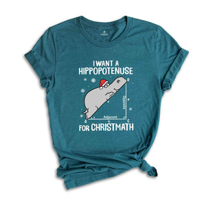 I Want a Hippopotenuse for Christmath Shirt, Hippo Santa Hat T-Shirt, Math Teacher Christmas Gift, Hippo Christmas Shirt