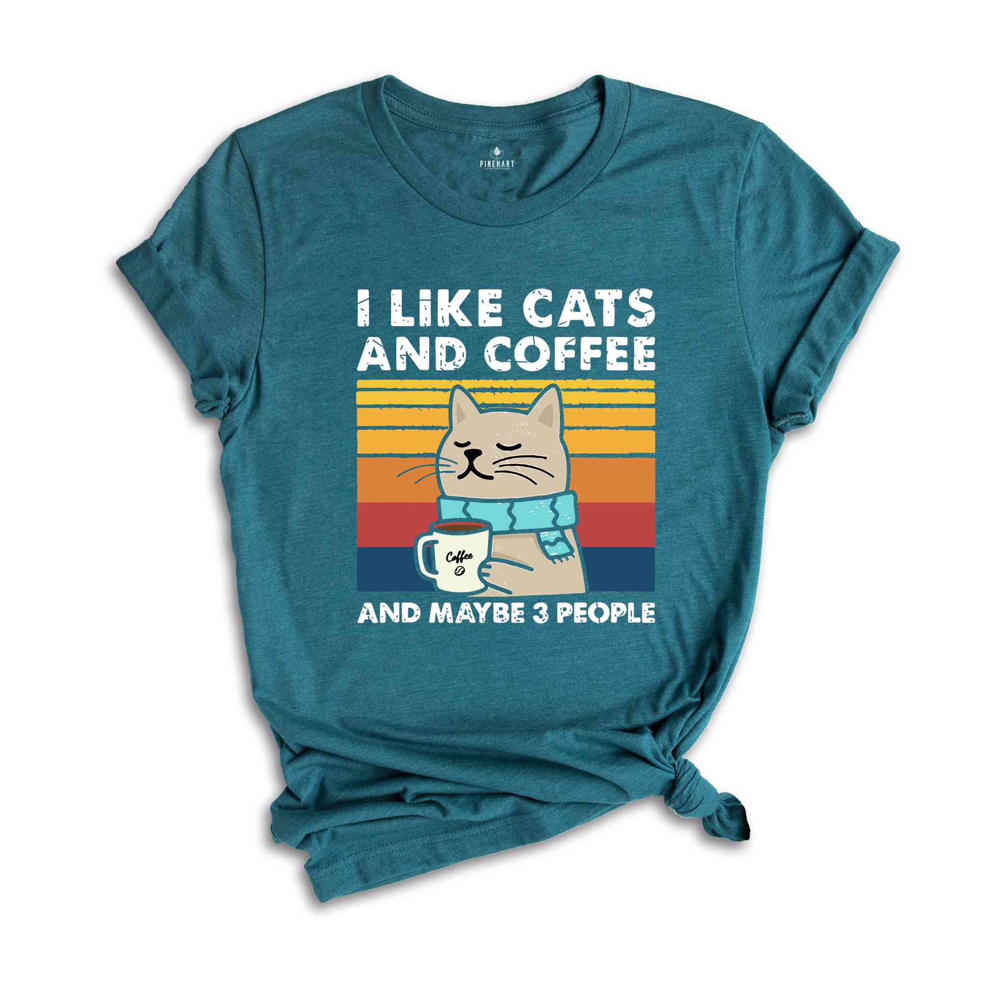 I Like Cats And Coffee And Maybe 3 People Shirt, Coffee Lover T-Shirt, Funny Cat Shirt, Cat Mom Gift, Cat Lover Shirt, Retro Coffee Shirt