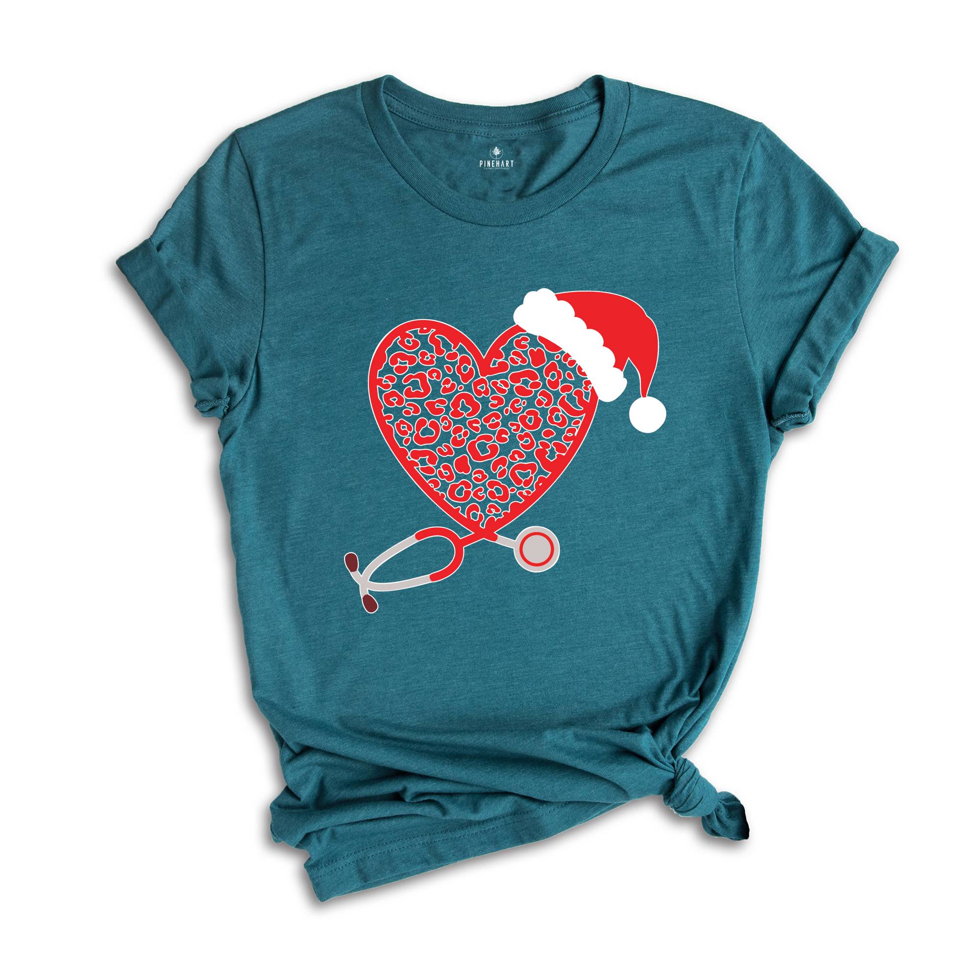 Heart Stethoscope Shirt, Christmas T-Shirt, Nurse Christmas Shirt, Christmas Gift for Nurse, Stethoscope Christmas Tee, Nurse Life Shirt