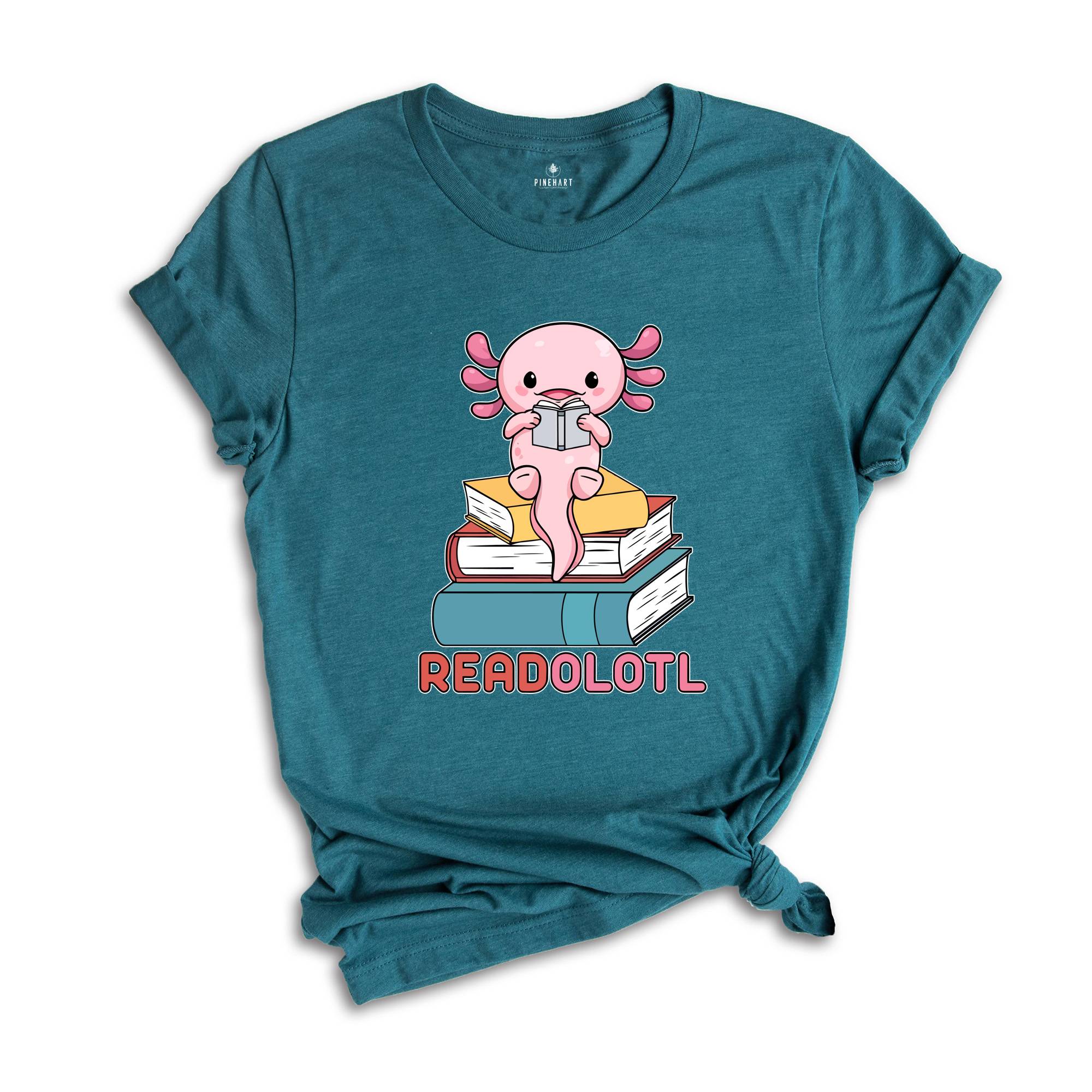 Readolotl Cute Shirt, Library T-Shirt, Bookworm Gift Tee, Axolotl Book Lover Tee, Librarian Gift, Book Lover Gift