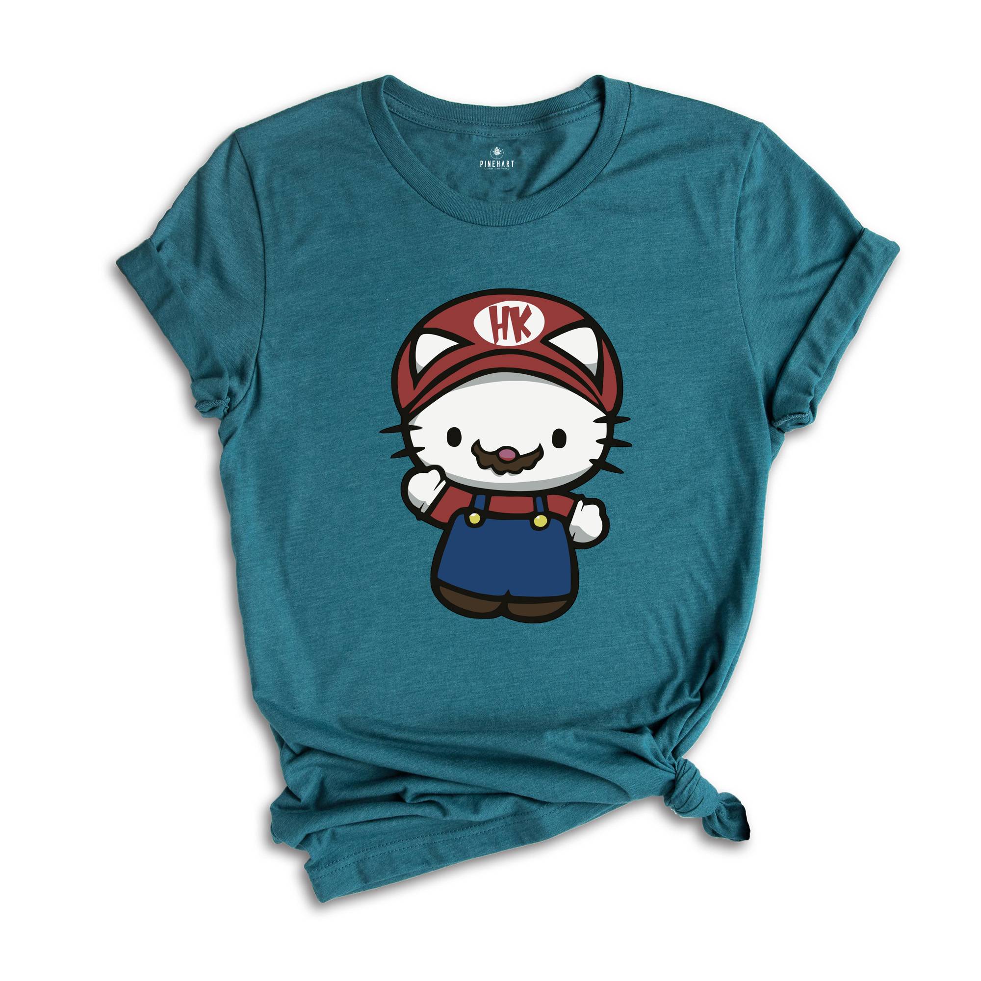 Hello Kitty Super Mario Shirt, Cute Mario Shirt, Adorable Shirt, Super Mario Gift, Super Mario Lover Tee, Hello Kitty Fan Gift