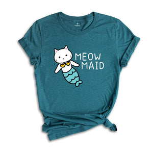 Meow Maid Cat Shirt, Cat Owner Gift, Funny Cat Shirt, Birthday Party Shirt, Lovely Cat Tee, Mermaid Theme T-shirt