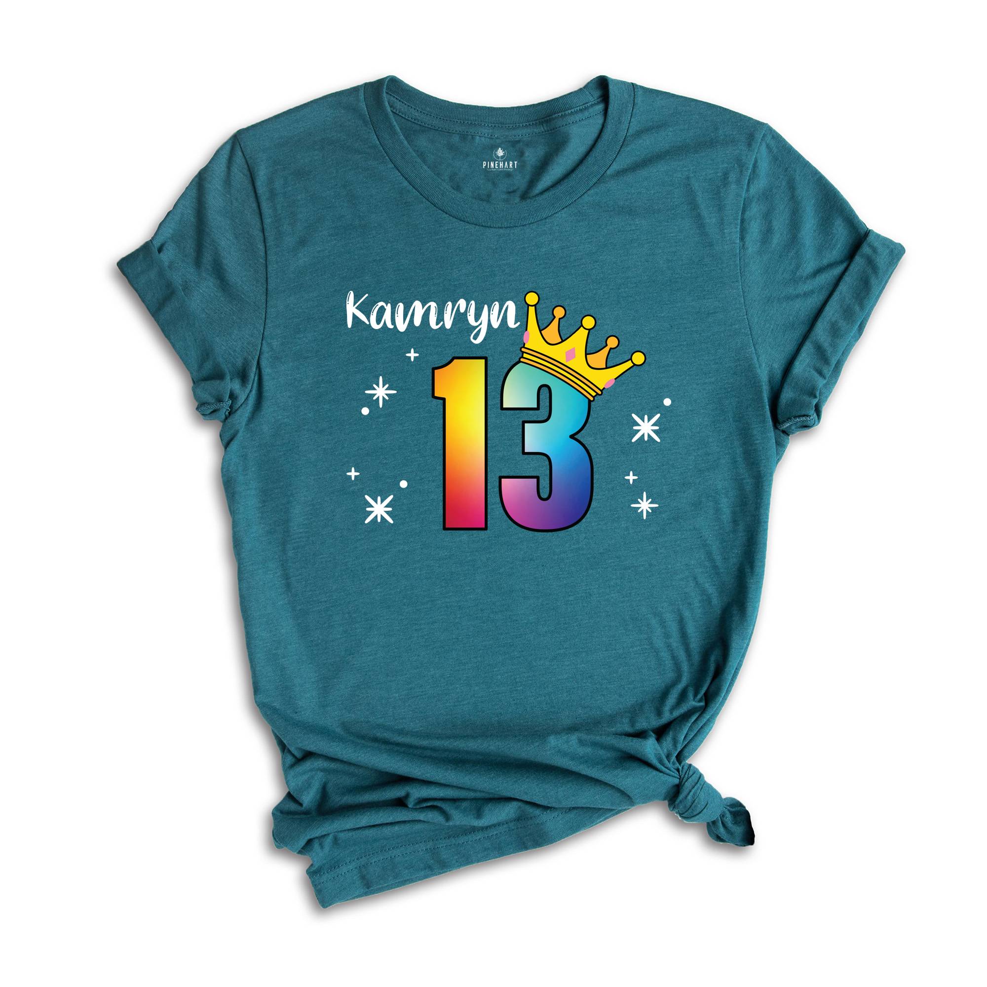 Personalized Names 13 Birthday Shirt, Crown 13th Birthday Shirt, Rainbow Birthday Shirt, Birthday Party Shirt, Toddler Birthday Shirt