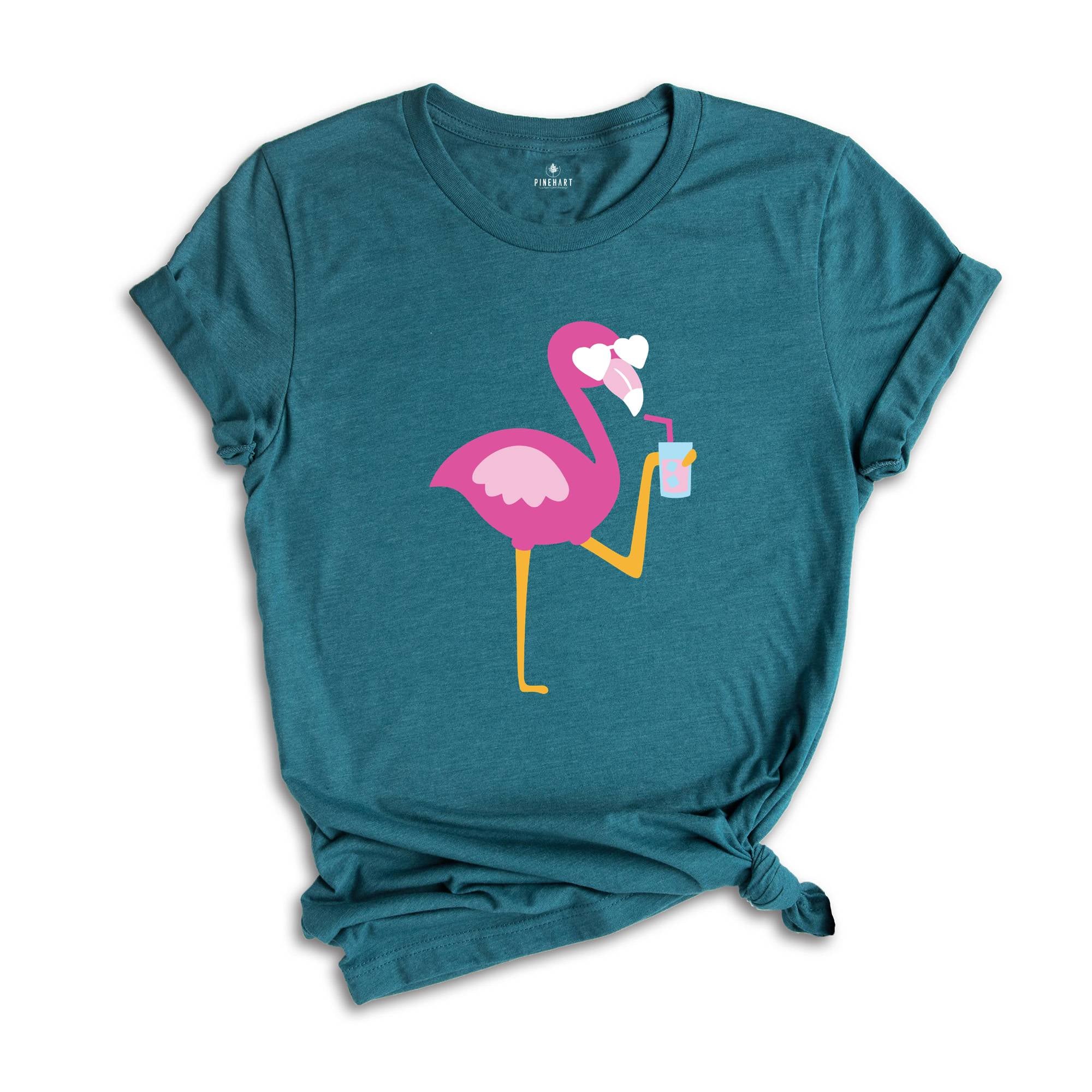 Flamingo With Drink Shirt, Summertime Shirt, Flamingo Lover, Vacation Shirt, Flamingo Shirt, Women's Shirt, Beach Shirt, Girls Trip Shirt