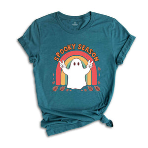 Spooky Season Shirt, Retro Halloween Shirt, Cute Ghost Shirt, Fall Rainbow Shirt, Autumn Shirt, Halloween Women's Shirt