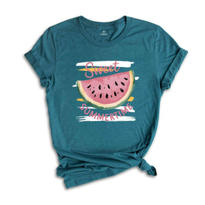 Sweet Summertime T-Shirt, Cute Watermelon Summer Shirt, Beach Tee, Girls Summer Trip Gifts, Vibrant Summertime Tee