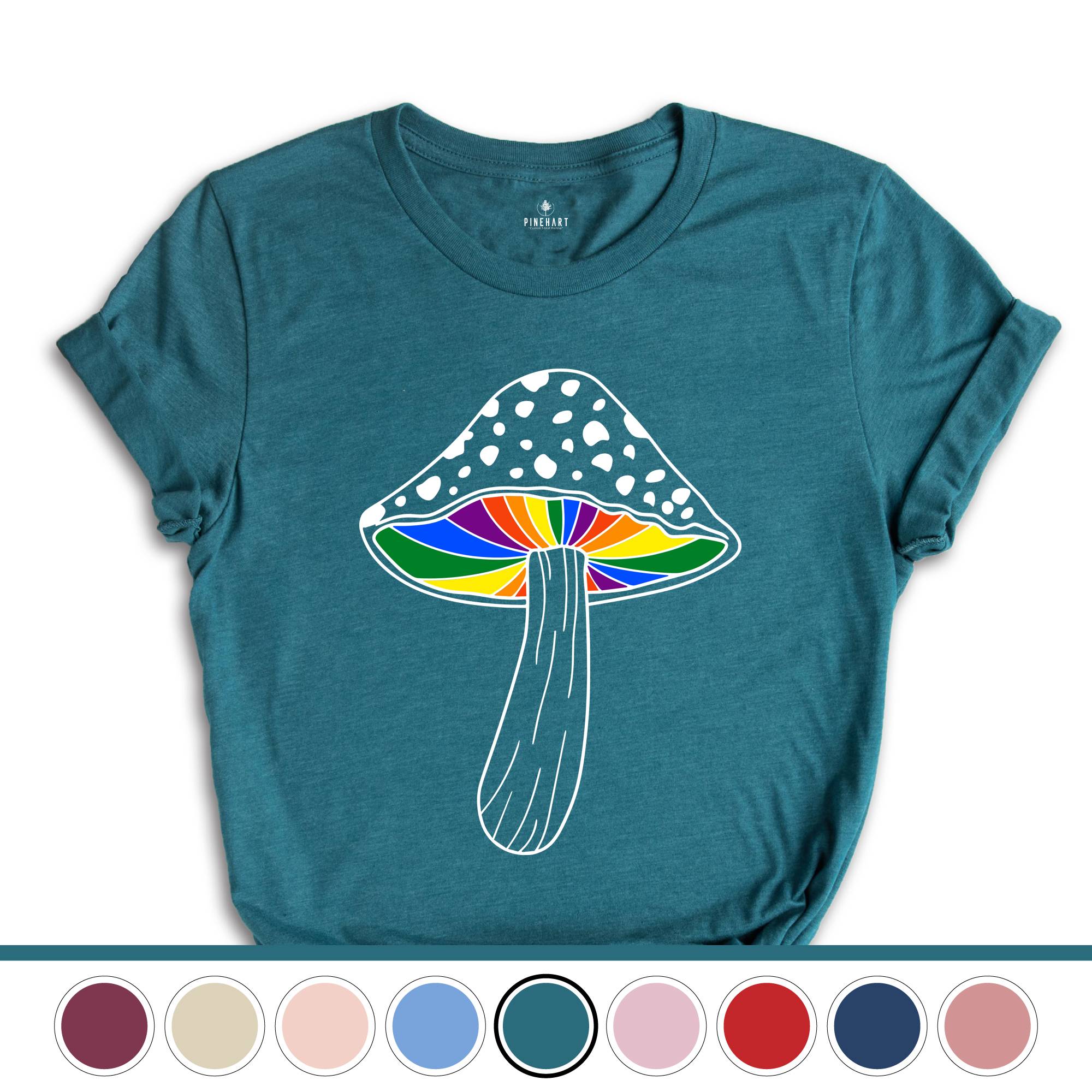 Rainbow Magic Mushroom Shirt, LGBTQ Mushroom T-shirt, Moon Phase Shirt, Gay Magic Mushroom Shirt, Lesbian Pride Tee