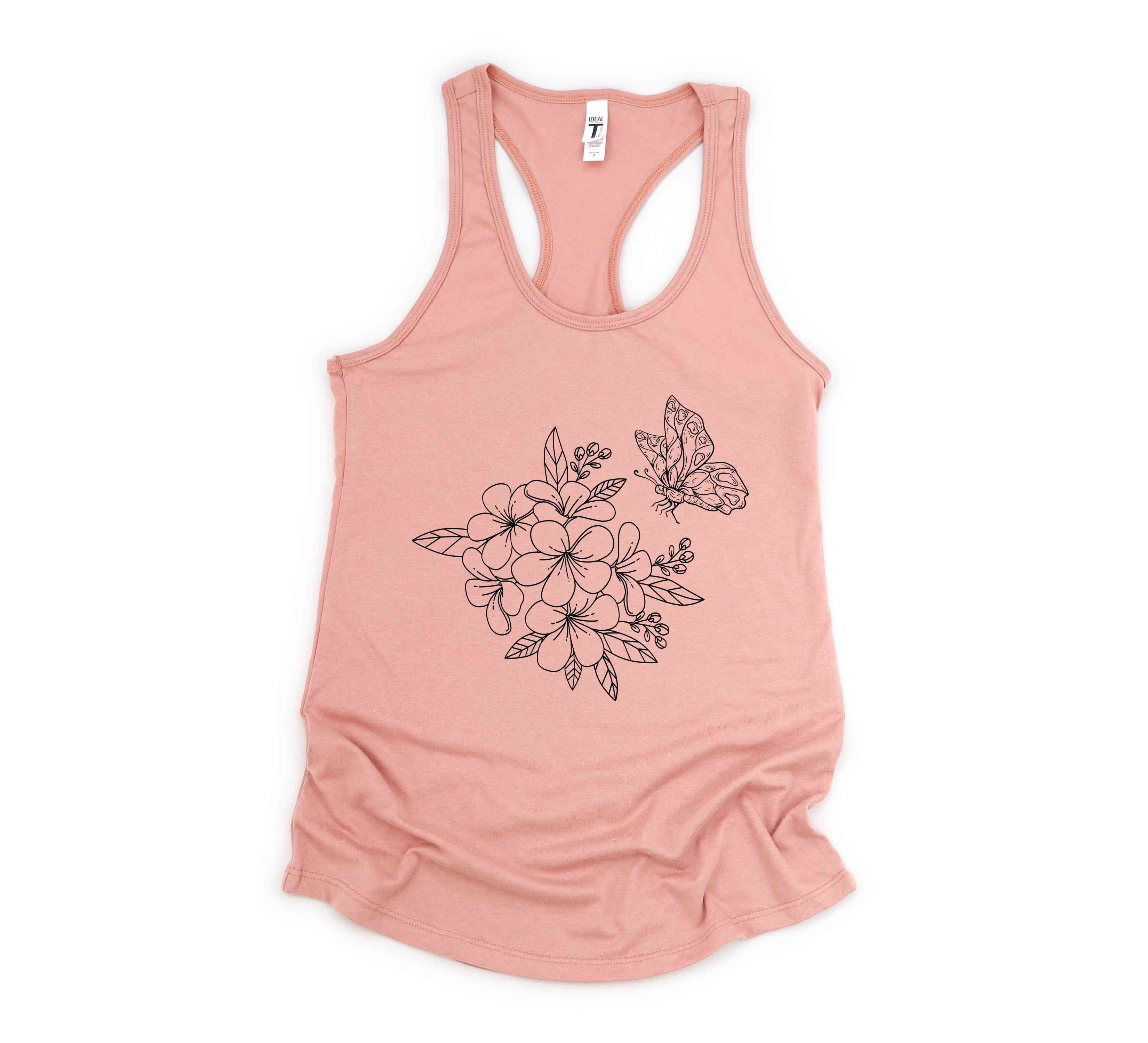 Flower And Butterfly Tank Top, Flower Tank Top, Butterfly Tank Top, Floral Tank Top, Spring Flower Tank Top, Spring Tank Top