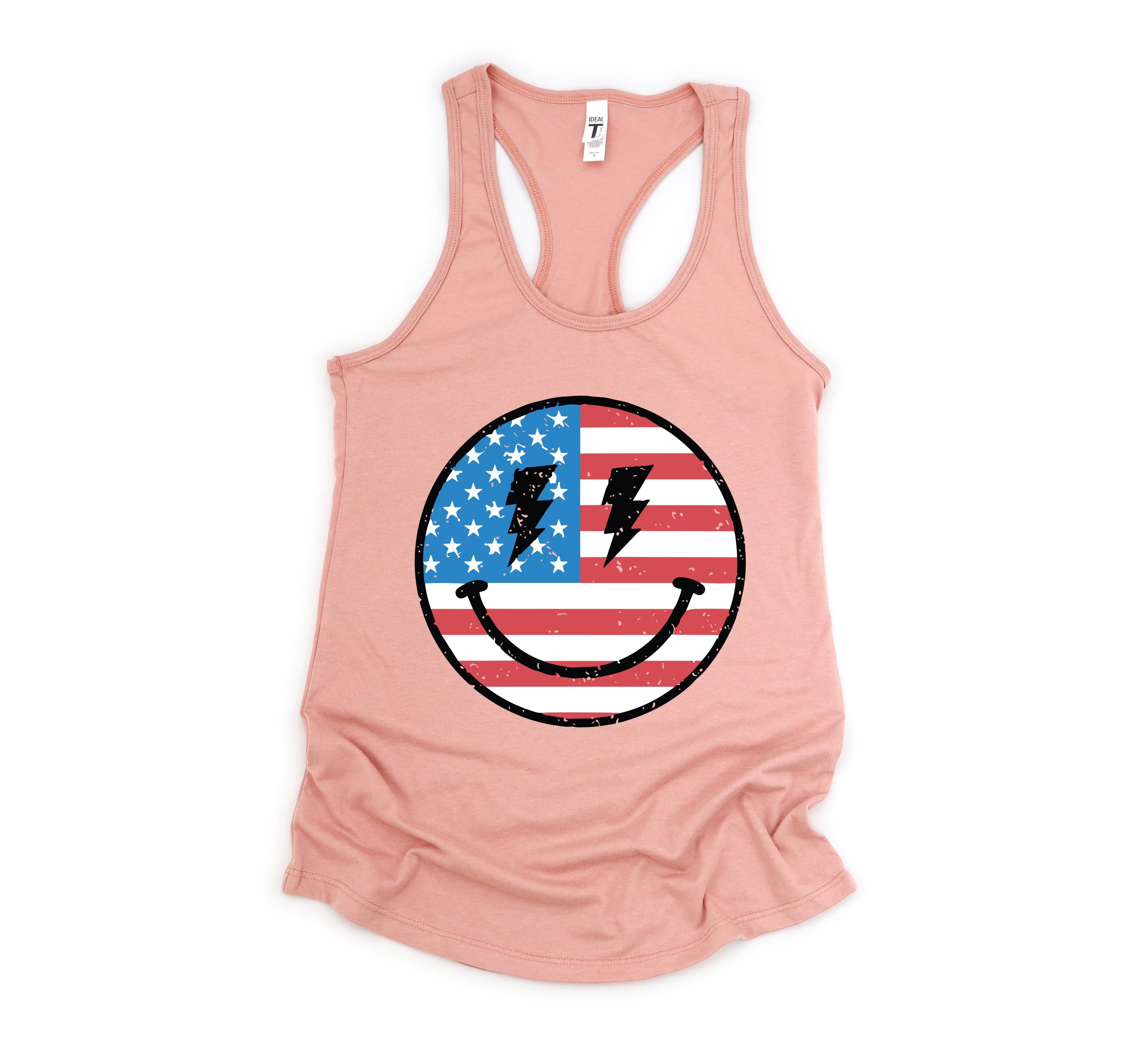 USA Smiley Face Tank Top, Usa Shirt, July 4th Tank, Women's 4th Of July Tank Top, Patriotic Tank Top, America Gifts