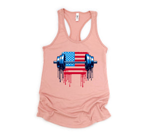 USA FLAG Barbell Tank Top, Red White And Blue Tank Top , 4th Of July Tank Top, Weight Lifting Shirt, USA Flag Tank