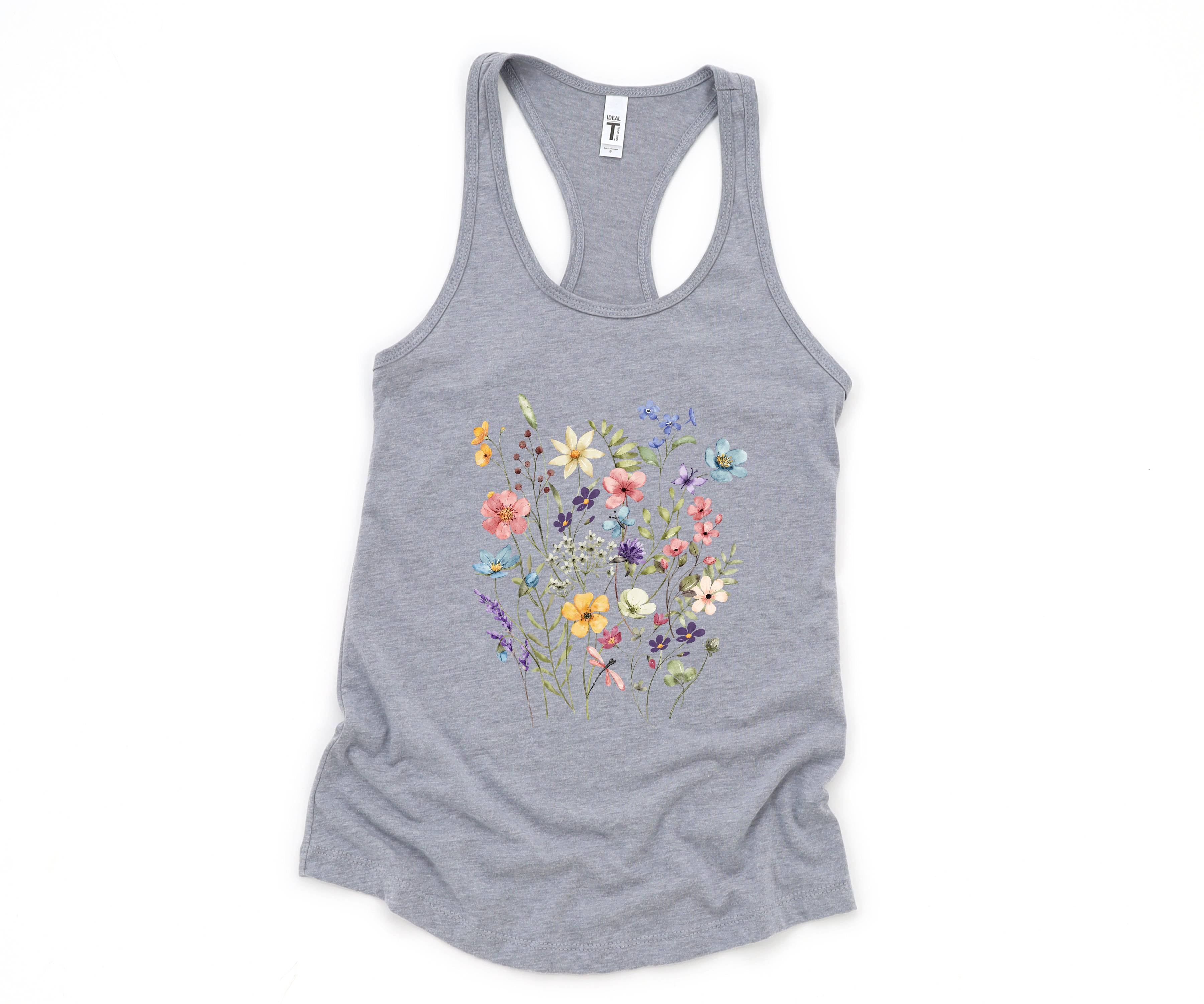 Vintage Flowers Tank Top, Boho Shirt, Botanical Floral Tank, Wildflowers T-Shirt, Floral Gym Tank Top