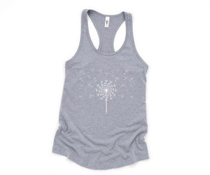 37500-Dandelion Tank Top, Flower Tank Top, Floral Tank Top, Summer Tank Top, Nature Tank Top, Yoga Dandelion Tank Top, Scattered Dandelion Top